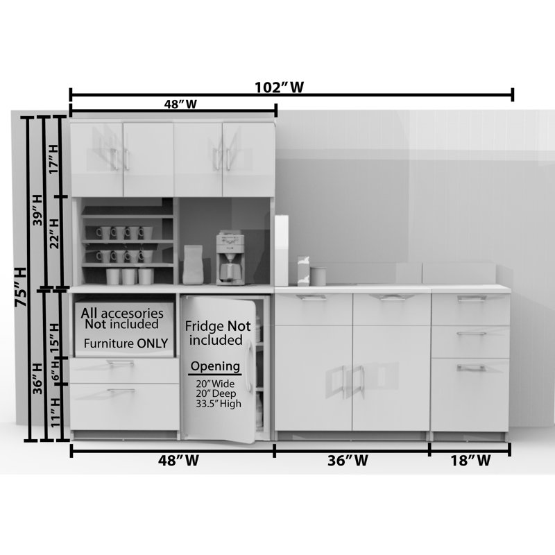 Breaktime Buffet Sideboard Kitchen Break Room Lunch Coffee 4 Pc Espresso